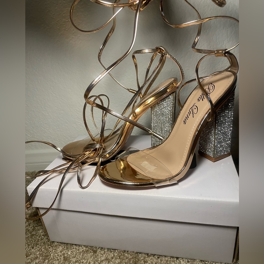 Rose Gold Diamond Heels W/ Lace up tie
